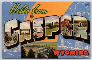 Hello From Casper Wyoming WY Street & Buildings Rivers Large Letter Postcard