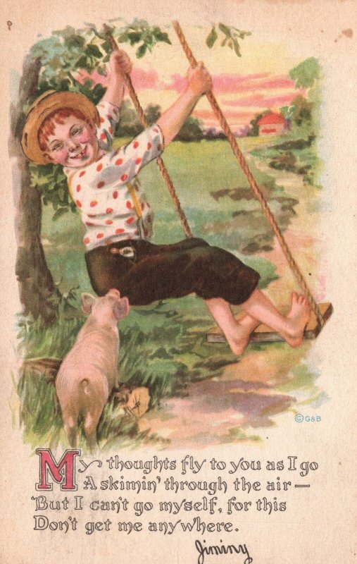 Vintage Postcard 1900's My Thoughts Fly To You As I Go Yard Playing Playground