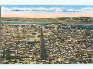 Unused Linen AERIAL VIEW OF TOWN San Francisco California CA n3682
