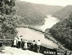 1950s-60s Rppc Postcard Hawks Nest State Park West Virginia Scenic View Bridge 