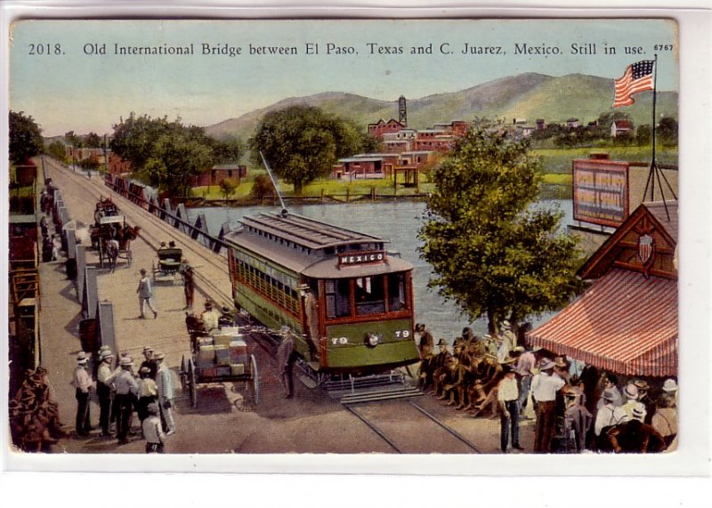 Intl. Bridge, El Paso, Texas to ,Ciudad Juarez, Mexico, 1928 ! Trolley !