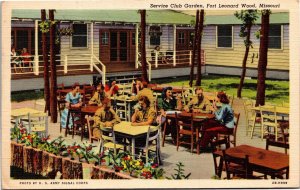 Postcard MO Fort Leonard Wood Service Club Garden Military LINEN 1951 S82