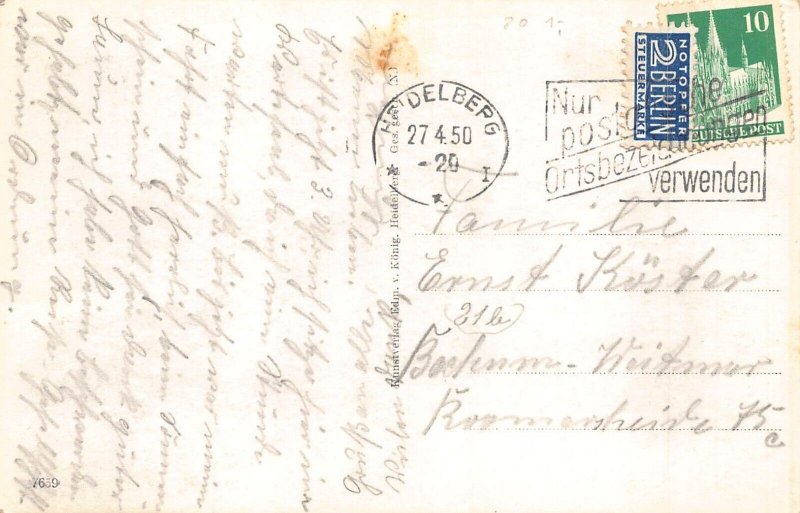L088 Germany 1950 Gruss aus Heidelberg Castle Grosses Fass  vintage postcard