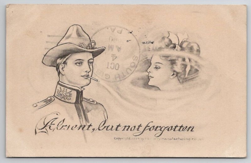 Fantasy Soldier Smokes Beautiful Woman Appears Absent Not Forgotten Postcard R29