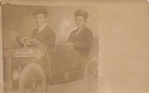 Minneapolis Minnesota~Souvenir Studio Shot~2 Young Men in Photo Car~c1912 RPPC 