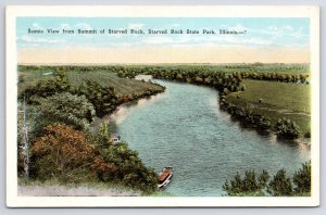 Starved Rock State Park Illinois~View From Summit~Boats~EC Kropp Vtg Postcard