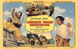 NC North Carolina CHEROKEE INDIAN RESERVATION Greetings NATIVE AMERICAN Postcard