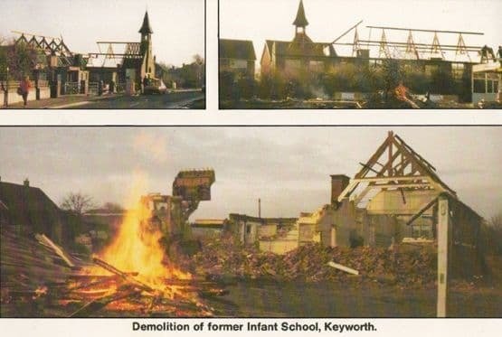 Primary School Demolition Disaster Fire Keyworth Nottingham Village Postcard