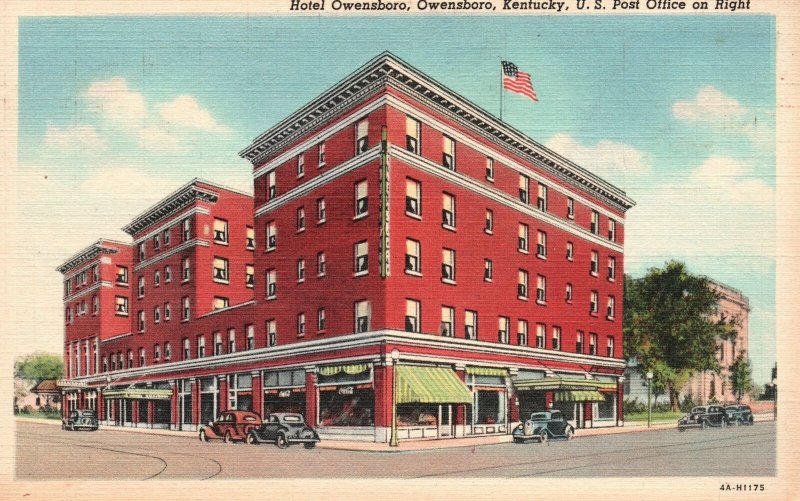 Vintage Postcard Hotel Owensboro U. S. Post Office On Right Owensboro Kentucky