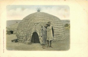 C-1905 Durban South Africa Tribal Couple Native Hut Epstein Postcard 20-8454