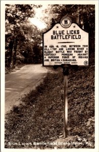 RPPC Blue Licks Battlefield State Park KY Roadside Sign Vintage Postcard X41
