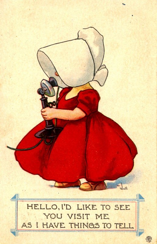 Sunbonnet Girl on Telephone.  Artist: Bernhardt Wall