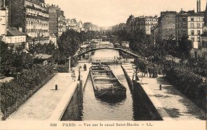 Navigation & sailing related vintage postcard Paris Saint Martin chanel barge