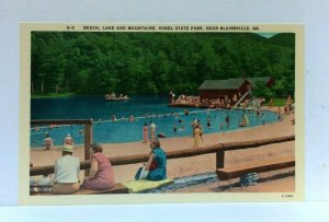 Blairsville Georgia GA Vogel State Park Beach Lake & Mountains Linen Postcard 