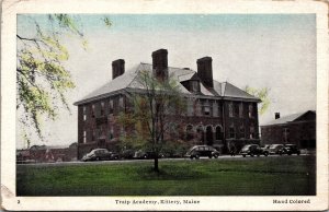 Postcard ME York County Kittery Traip High School Academy Hand Colored 1948 V53