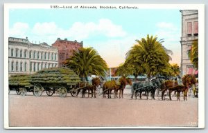 Stockton California~-8-Horse-Drawn Wagon Load of Almonds (Exaggerated?)~1920s PC