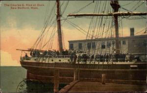 New Bedford MA Whaling Ship Charles G Rice at Dock c1910 Postcard