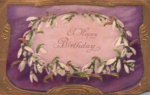 Vintage Postcard A Happy Birthday Greetings Wishes Card Flower Violet & Gold