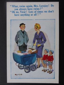 Donald McGill Postcard VICAR TO MOTHER - TWINS AGAIN MRS LOVEJOY c1950's