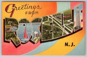 GREETINGS FROM ROSELLE NEW JERSEY*NJ*VINTAGE LARGE LETTER LINEN POSTCARD*UNUSED