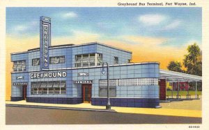 Greyhound Bus Depot Fort Wayne Indiana linen postcard