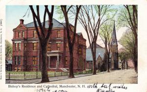 Bishop's Residence and Cathedral, Manchester NH Vintage Postcard c1900s C15