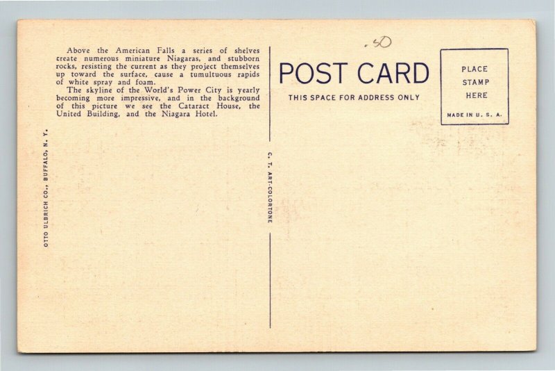 Niagara Falls, American Rapids, Cataract House, Hotel, Linen New York Postcard