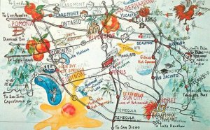 California Map Attractions Inland Empire Columbia #H3832 Postcard 22-1765 