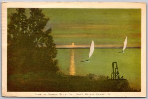 Postcard Parry Sound Ontario c1941 Sunset On Georgian Bay by PECO