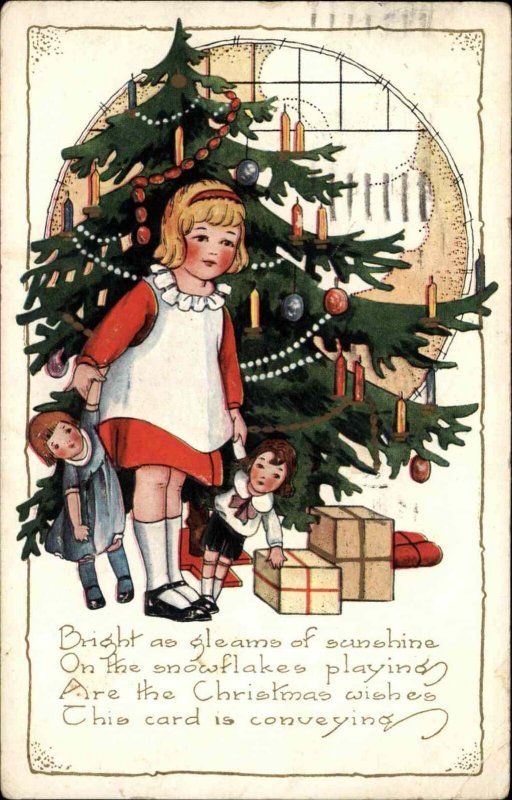 Whitney Christmas Little Girl with Antique Dolls Vintage Postcard