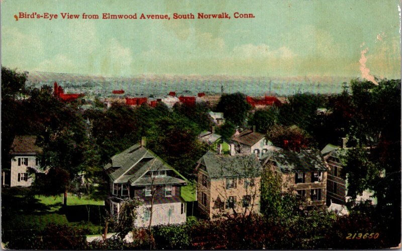 Postcard Birds Eye View from Elmwood Avenue in South Norwalk, Connecticut 