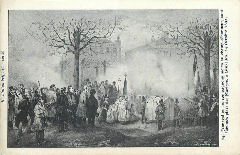 Postcard Belgium Belgian revolution 1830 soldiers painting martyrs