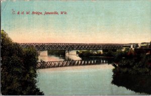 Chicago & North Western Railway Bridge, Janesville WI c1911 Vintage Postcard N41