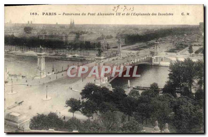 Old Postcard Panorama of Paris Pont Alexandre III and the Esplanade des Inval...