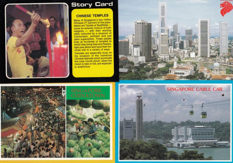 Singapore Chinatown Cable Car Aerial Temples 4x Postcard s