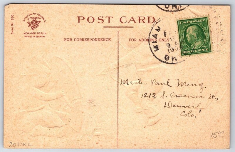 Ellen H Clapsaddle Valentine~Native American Children~Arrows Hit Heart~Emb~1909