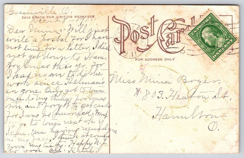 1911 Affectionate Greetings Green Petals With Violet Flowers Posted Postcard 