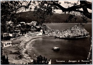 Taormina Spiaggia di Mazzaro Italy Beach Buildings Real Photo RPPC Postcard