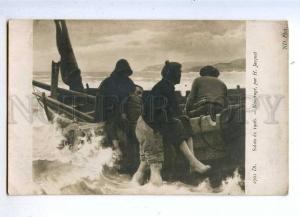 187420 FISHING shipwreck DEAD by JACQUET Vintage SALON 1908 PC