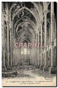 Old Postcard St Quentin St. Martin's Church View Interior Army in April 1919