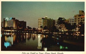 Vintage Postcard Nites Are Bright As Days Miami Beach Florida Gulf Stream