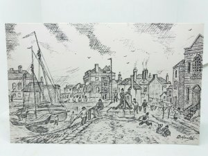 Fountain Inn & Harbour Sheerness Kent Vintage Sketch Art Drawing Postcard