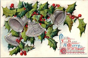 Merry Christmas With Silver Bells and Holly