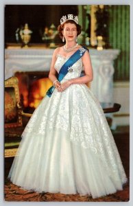 Postcard London England Queen Elizabeth II White Gown 1950s View