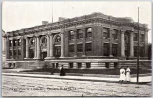 Free Public Library Council Bluffs Iowa IA Front View Street Building Postcard