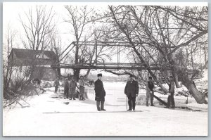 Alexandria Ohio 1960s Modern RPPC Real Photo Postcard Sawing Winter Ice On Creek