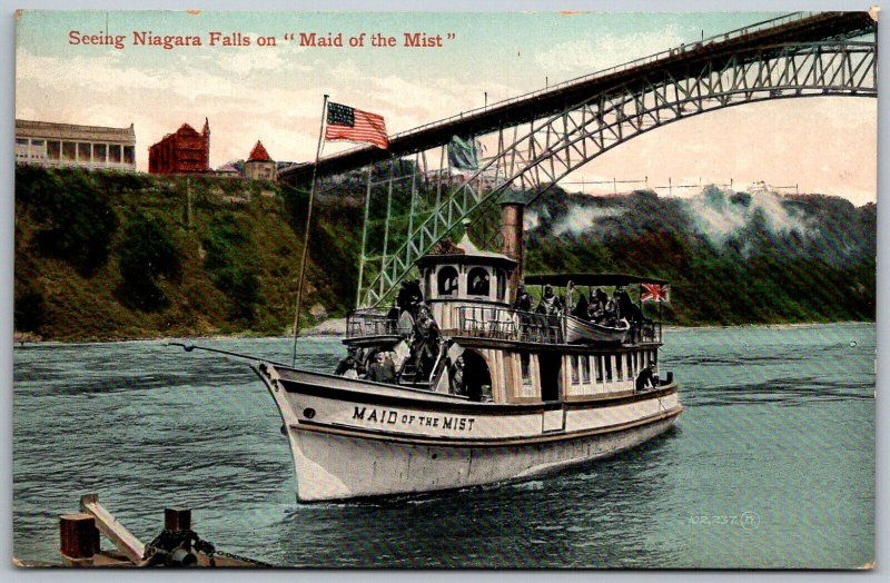 Niagara Falls New York c1910 Postcard Seeing NIagara Falls On Maid Of The Mist