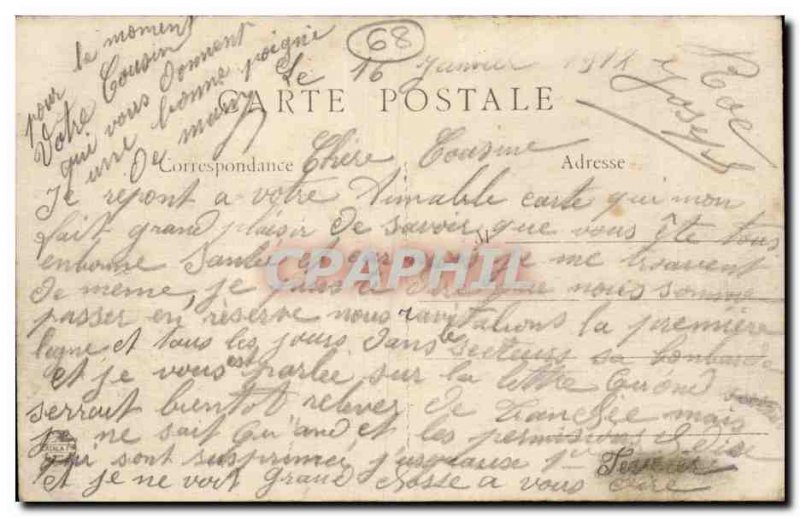 Giromagny Old Postcard passage refueling cars (militaria)