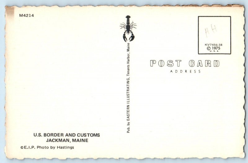 c1960 Jackman Maine ME Vintage Postcard U.S. Border Customs Boundary Canada Sign
