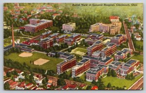 Cincinnati Ohio~Aerial View Of General Hospital Area~Smokestack~1955 Linen PC